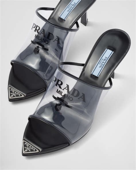 prada logo-print plexiglas slides|Leather.